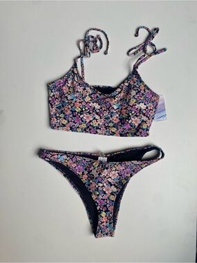 Forever 21 Navy Floral Two-Piece Bikini Set